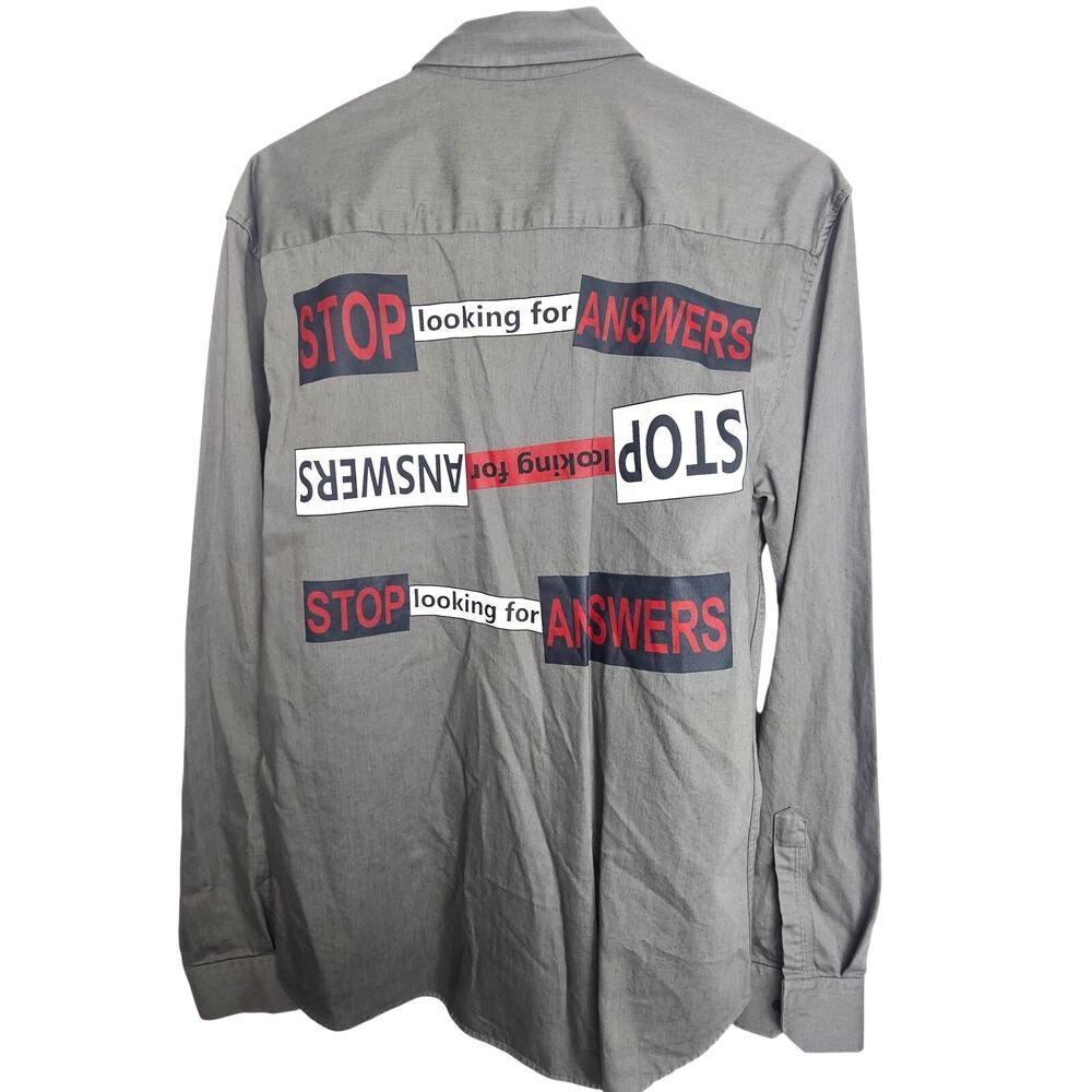 Zara Mens Graphic Shirt Size L Streetwear Stop Looking For Answers Grunge Skater - Picture 1 of 10